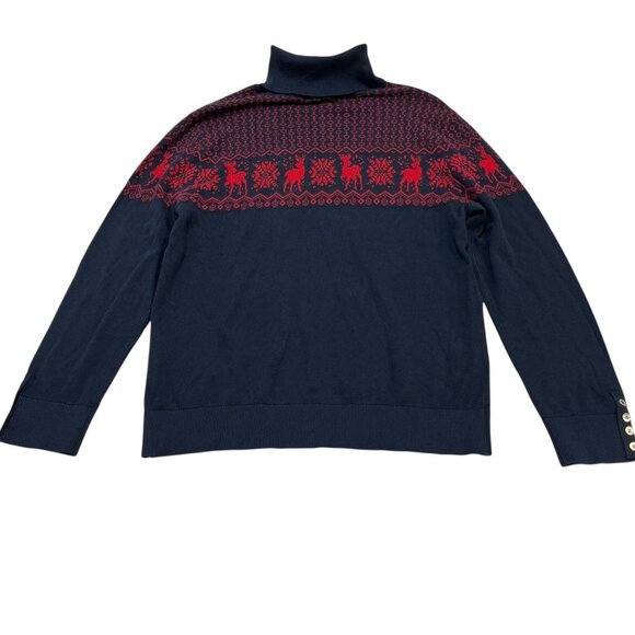 Tommy Hilfiger Sweater Womens‎ L Blue Reindeer Turtleneck Pullover Holiday Cabin - Picture 2 of 11